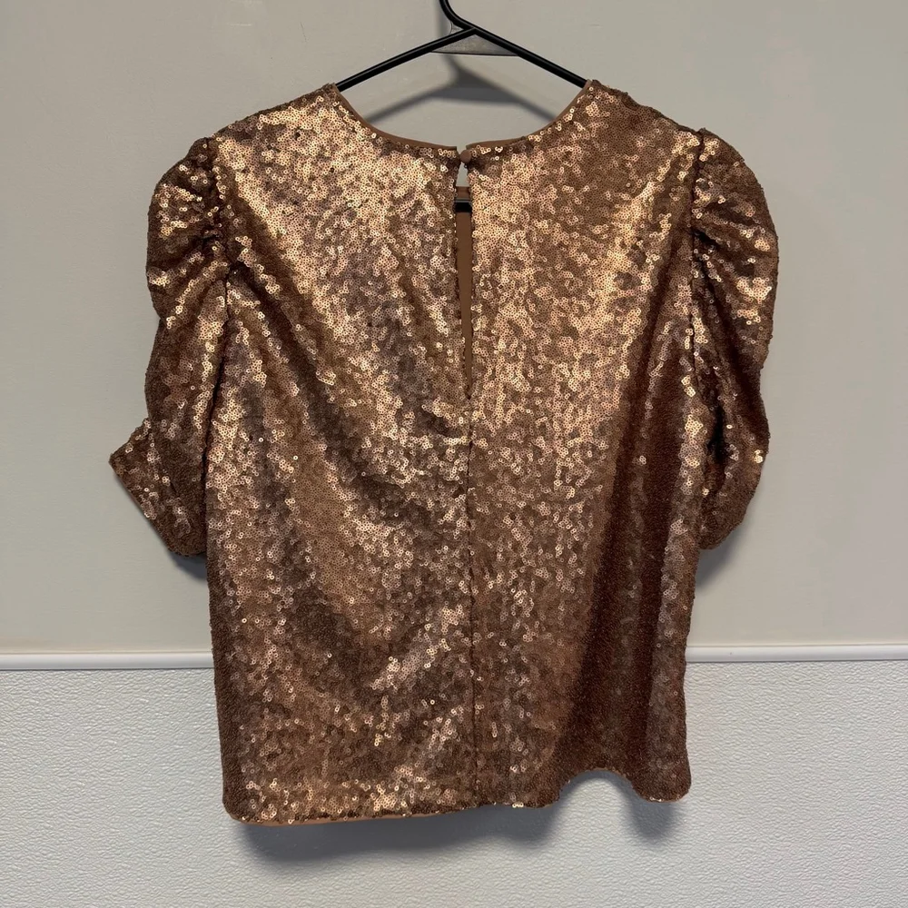 Women's Abercrombie & Fitch M Gold Bronze Sequin Puff Sleeve Blouse New NWOT